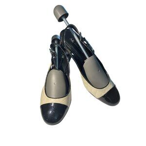 Anne Klein Women's Size 9M Beige Black Quilted Slingback Heels shoes